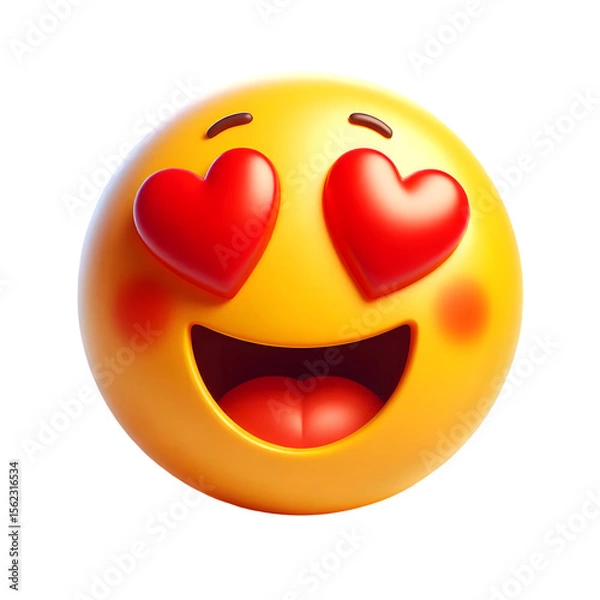 Fototapeta Smiling emoji with red hearts for eyes and open mouth isolated on transparent background