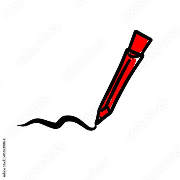 Fototapeta Red marker pen with trailing line in playful doodle style