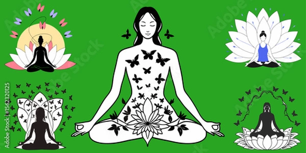 Fototapeta Meditating Female Silhouette Formed from Soft Origami Cranes and Floating Paper Swirls in a Gentle Breeze