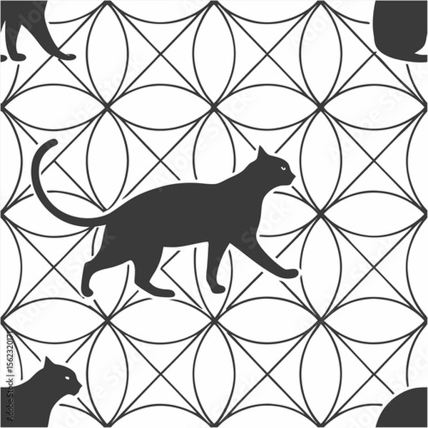 Fototapeta Minimalist Geometric Cat Silhouette in Elegant Black and White Vector Design