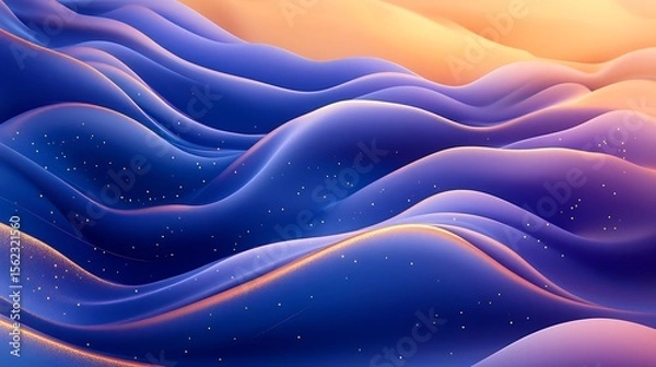 Fototapeta Abstract blue and gold waves background with glowing particles for modern designs