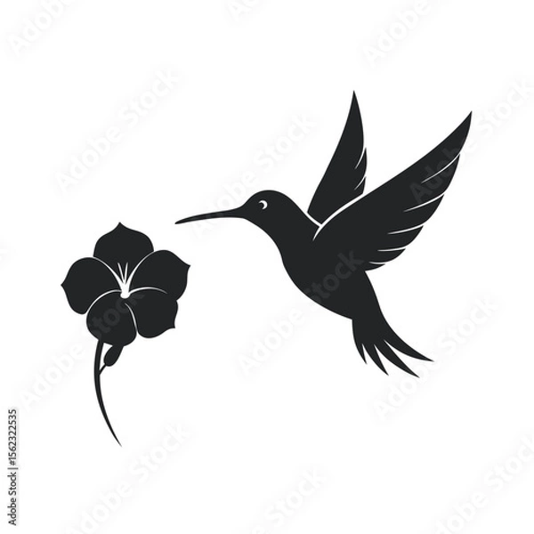 Obraz Hummingbird Hovering Over Flower Silhouette