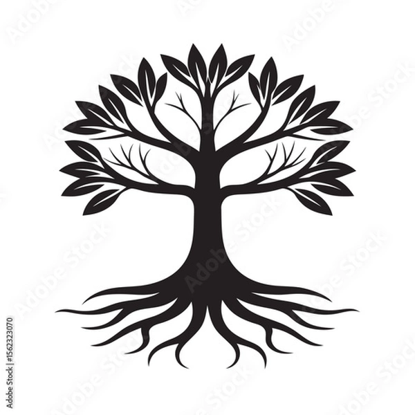 Obraz Global Tree With Branch Roots Silhouette