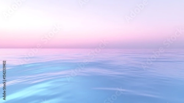 Fototapeta Serene ocean view at sunrise, soft pink and blue hues reflecting on the water surface, calming seascape