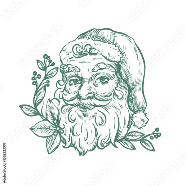 Obraz Santa and other Christmas elements in toile style isolated. Vector.
