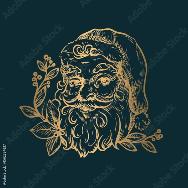 Obraz Santa and other Christmas elements in toile style isolated. Vector.