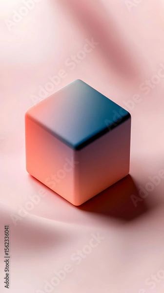 Fototapeta Geometric cube, soft gradient colors, subtle shadows.  3D rendering, studio shot, on pink background