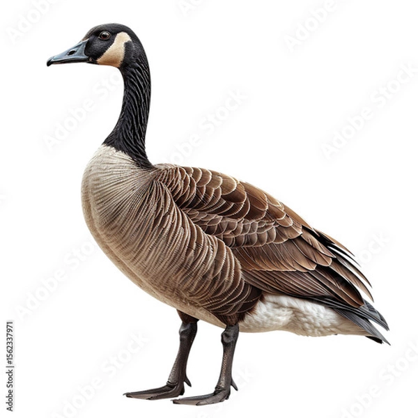 Obraz Canada goose standing upright with black neck, white chin patch, and brown wings, realistic texture, transparent background

