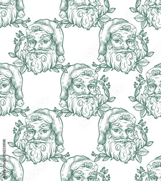 Obraz Seamless pattern with Santa, fir trees and other Christmas elements in toile style. Vector.