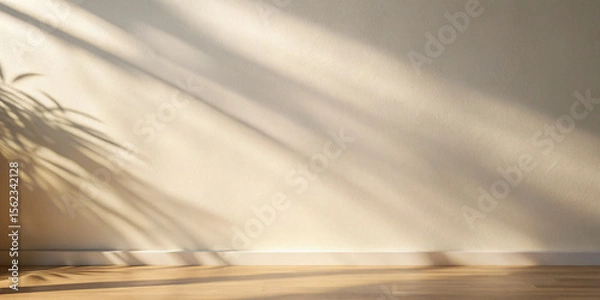 Obraz Minimalistic background with blurred palm foliage shadow on wall