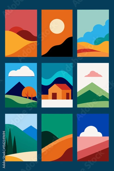Fototapeta Abstract Landscape Illustrations A Collection of Minimalist Nature Scenes in Square Format