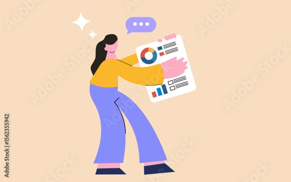 Obraz Businessman hold data analyst and graph vector  concept