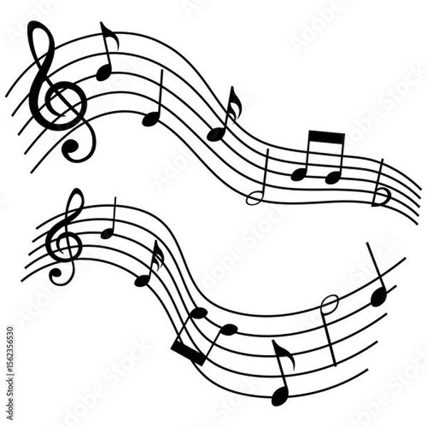 Fototapeta Music notes set, musical elements, isolated vector illustration.