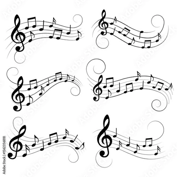 Fototapeta Music notes set, different musical elements, isolated vector illustration.