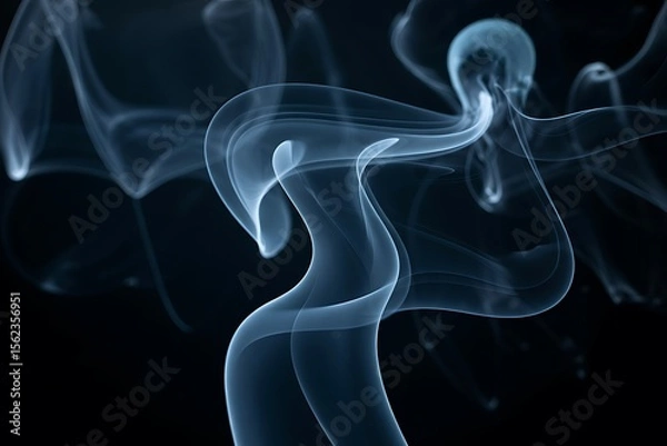 Fototapeta Abstract flowing blue smoke wisps with soft light and dark background creating elegant ethereal shapes and curves