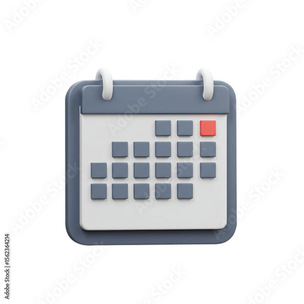 Fototapeta Calendar icon in 3D representing time management and date scheduling. Minimalist design for event planning on transparent background.