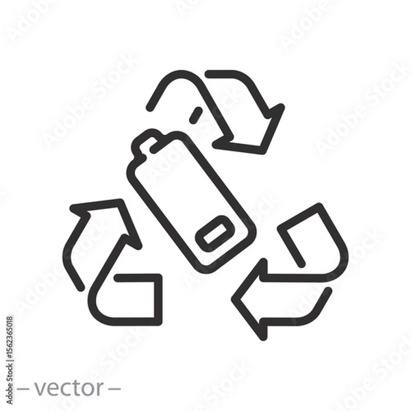 Obraz recycle battery icon, recycling used battery, waste management, eco friendly concept, thin line symbol on white background - editable stroke vector illustration