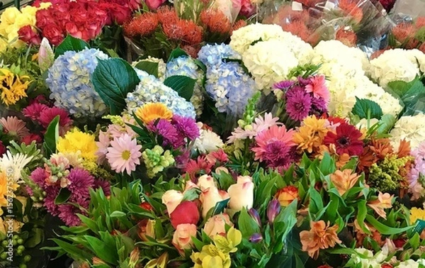 Fototapeta Colorful Grocery Store Flower Display