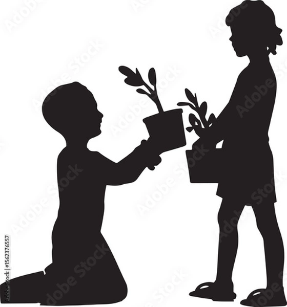 Obraz silhouette of a girl and boy with a tree