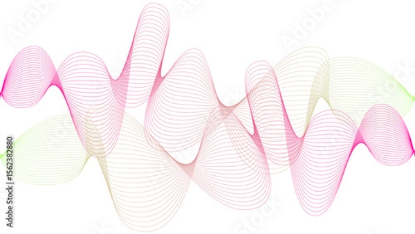 Obraz 	
Vector curvy abstract line art wavy flowing dynamic colorful lines white background in concept music or sound, wave, wind, information flow	
