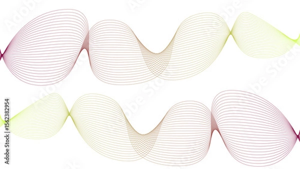 Obraz 	
Vector curvy abstract line art wavy flowing dynamic colorful lines white background in concept music or sound, wave, wind, information flow	
