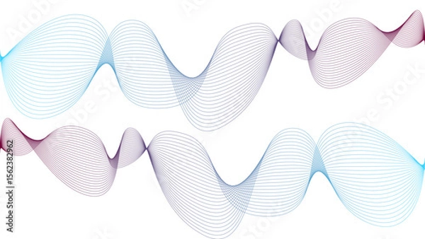 Obraz 	
Vector curvy abstract line art wavy flowing dynamic colorful lines white background in concept music or sound, wave, wind, information flow	
