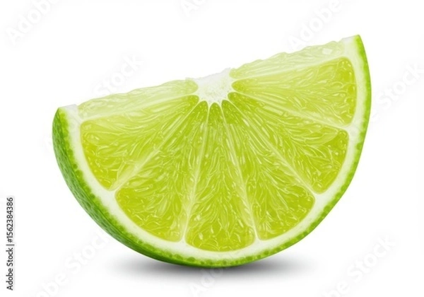 Fototapeta A juicy slice of fresh green lime isolated on white background