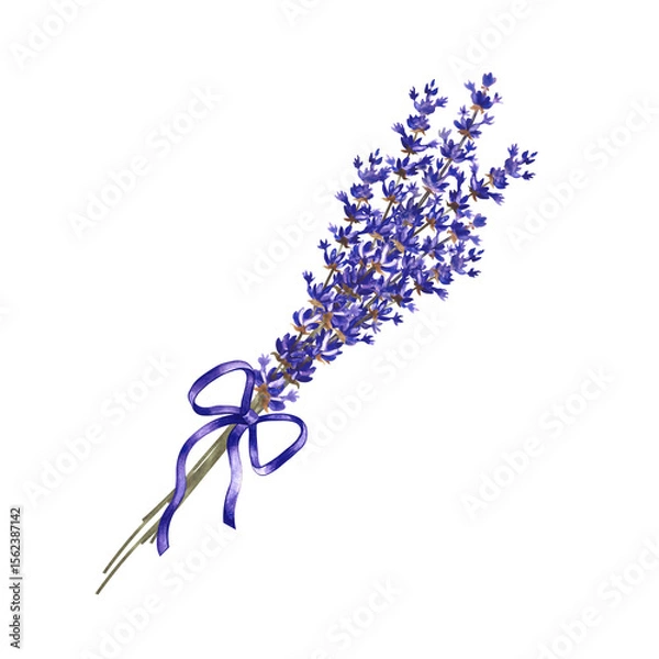 Fototapeta A bouquet of lavender tied with a bow. Watercolor illustration made by hand. Highlight it. An element of the design of packaging, postcards and labels. For banners, flyers and posters.