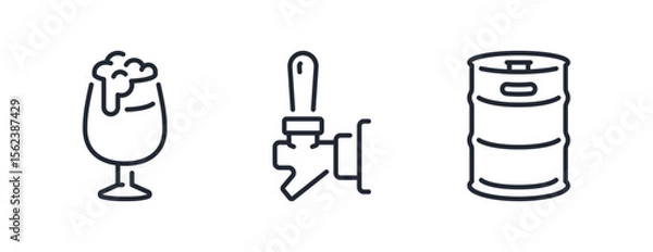 Fototapeta Beer tap, glass and metal barrel editable stroke outline icons set isolated on white background flat vector illustration. Pixel perfect. 64 x 64.