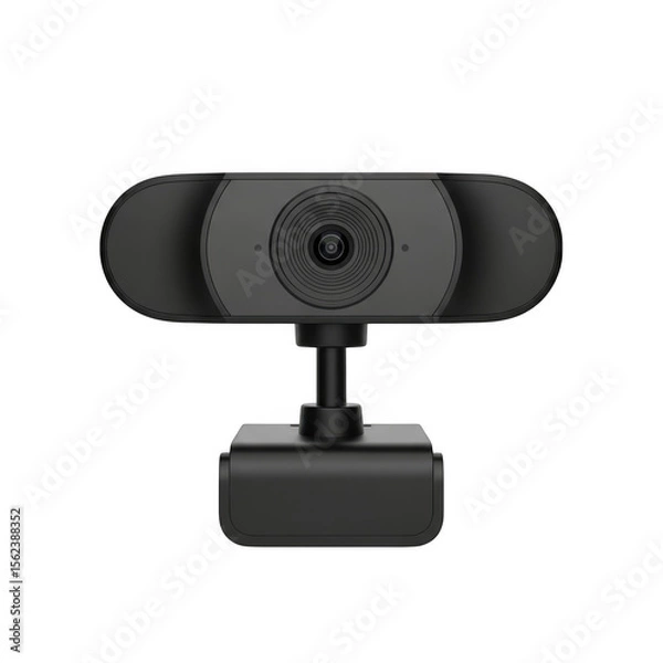 Fototapeta Close up of a sleek black webcam with a central lens isolated on transparent background