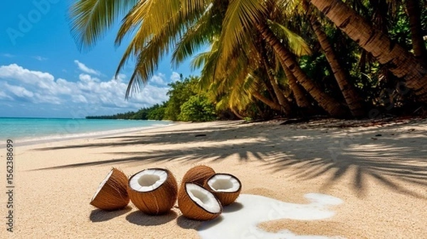 Obraz Cracked coconuts on the beach
