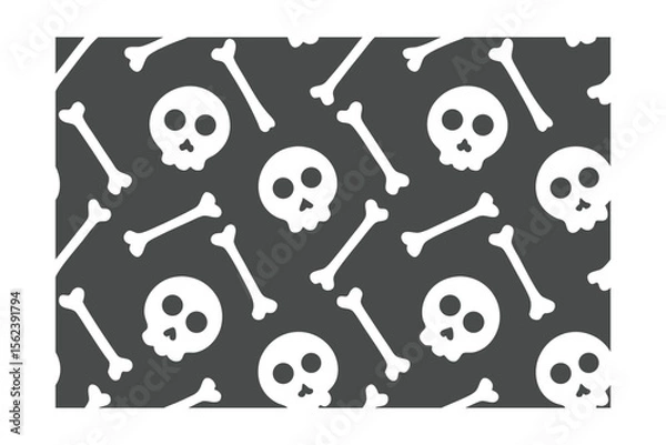Fototapeta Skulls bones pattern on a dark gray skeleton halloween