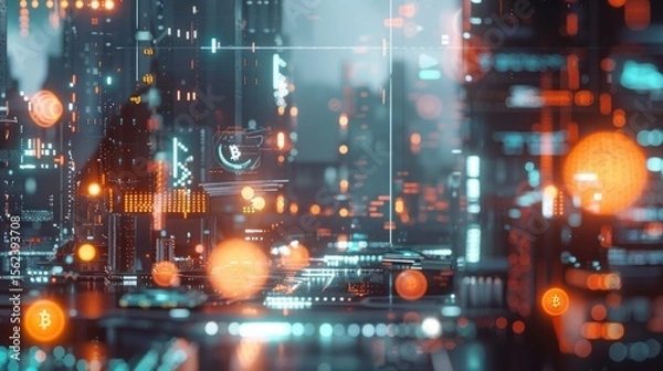 Fototapeta Digital futuristic cityscape image