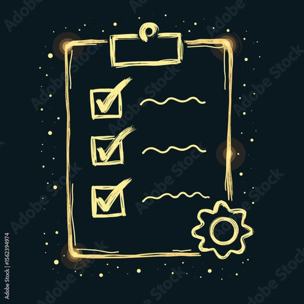 Fototapeta Checklist with check marks and decorative elements on dark background  