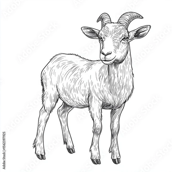 Obraz Hand-drawn illustration of a goat isolated on a white background