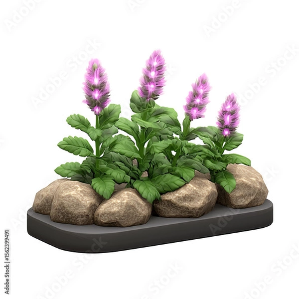 Obraz Pink Flowers and Brown Rocks Digital Rendering