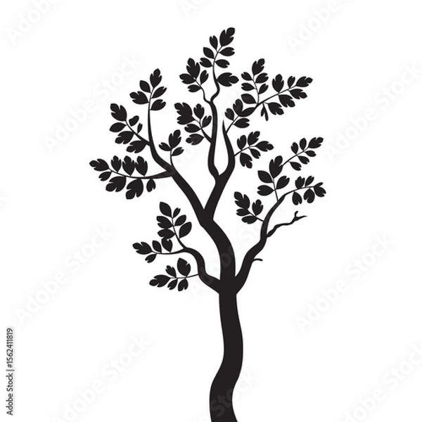 Fototapeta Tree Silhouette with Leaves, Simple Nature Design 