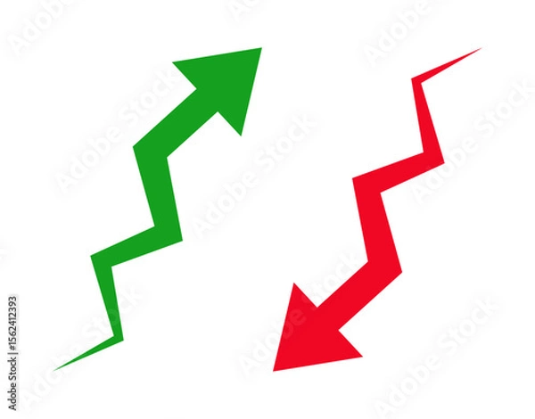Fototapeta Trend or Green upward and red downward arrows representing growth decline financial trend market movement business success loss investment economics strategy direction change