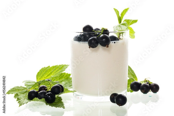 Obraz Sweet homemade yogurt with berries on white background