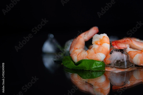 Obraz Still life with chilled shrimp, spices and ice cubes