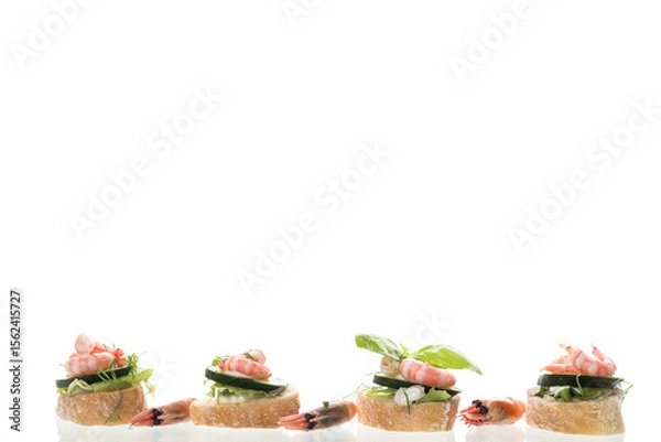 Obraz Gourmet appetizer with shrimps, greens and cucumbers for a buffet