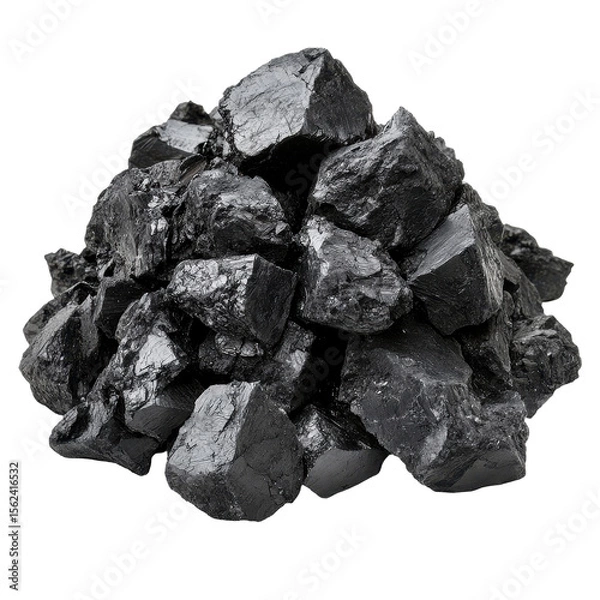 Obraz Pile of coal isolated on a Transparent background showcasing natural black coloration and textures, Pile coal isolated on PNG background