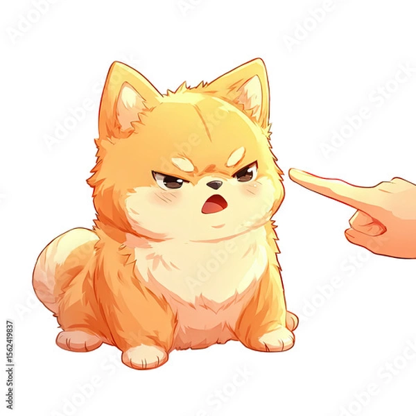 Fototapeta Angry shiba inu puppy pointing finger isolated on transparent background