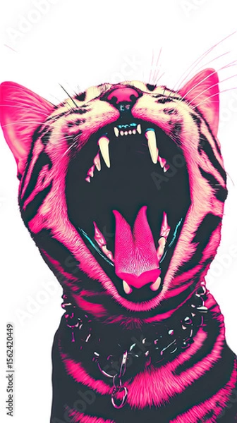 Fototapeta Pink tiger yawning with open mouth isolated on transparent background