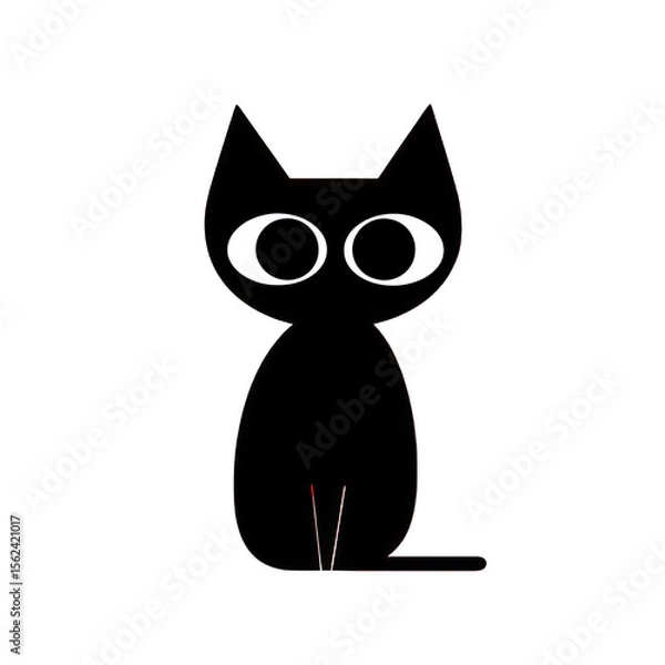 Fototapeta A simple black cat cartoon isolated on transparent background