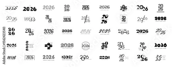 Obraz 2026 logo concept for calendar, poster, flyer, banner. Modern design for calendar, invitations, greeting cards. Set of new year logo text design. stock illustration	