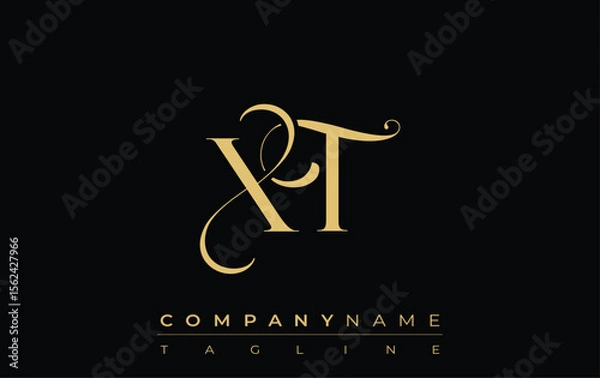 Fototapeta XT Abstract Creative Jewelry Logo. A stylish logo featuring golden monogram initials in an elegant and modern typography, perfect for branding