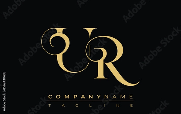 Fototapeta UR Abstract Creative Jewelry Logo. A stylish logo featuring golden monogram initials in an elegant and modern typography, perfect for branding