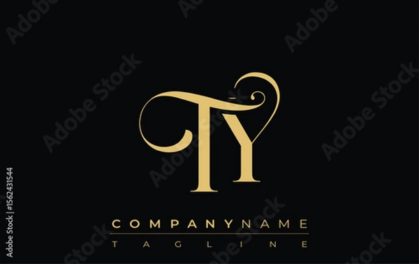 Fototapeta TY Abstract Creative Jewelry Logo. A stylish logo featuring golden monogram initials in an elegant and modern typography, perfect for branding