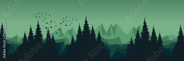 Fototapeta green view landscape mountain scenery vector illustration good for wallpaper design, design template, background template, and tourism design template.